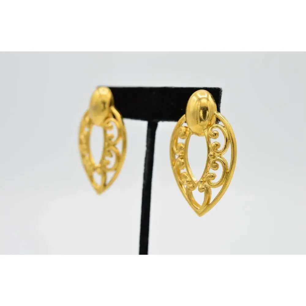 Vintage Earrings Post Brushed Antiqued Gold Dangle Chic Statement 1980s 9L